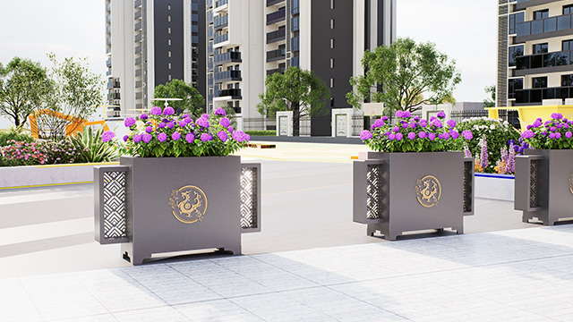 小区出入口隔离花箱护栏-不锈钢组合景观花箱